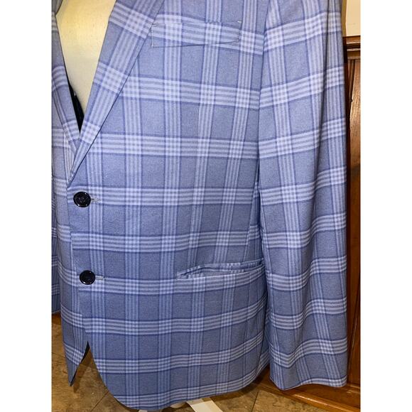 Mens The Savile Row Company Blue Plaid Spring Pockets‎ Buttons Blazer Size 44R - Picture 2 of 16